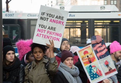 People are blocked from passing Trump Tower during the Women's March in New York City on January 21, 2017.  Hundreds of thousands of people flooded US cities Saturday in a day of women's rights protests to mark President Donald Trump's first full day in office. / AFP / Bryan R. Smith        (Photo credit should read BRYAN R. SMITH/AFP/Getty Images)